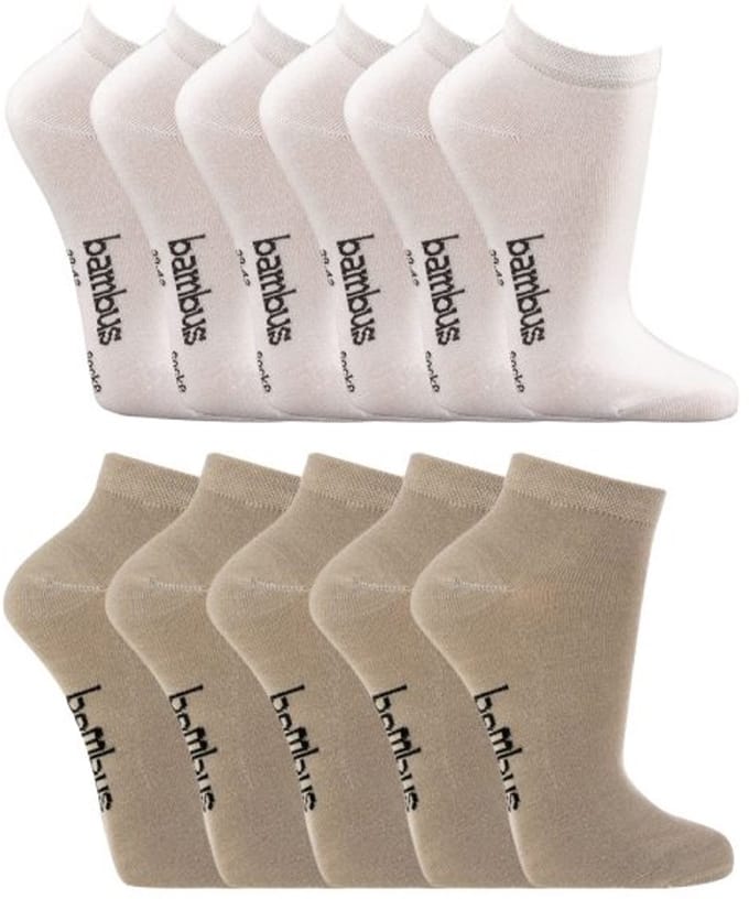 12 paar Sneakersokken - Bamboe - Wit en Beige - maat 43-46