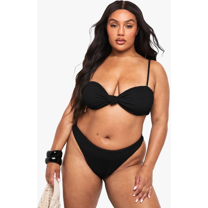 boohoo Dames Plus Crinkle Bikini Slip met hoge taille | Black | Maat: 24