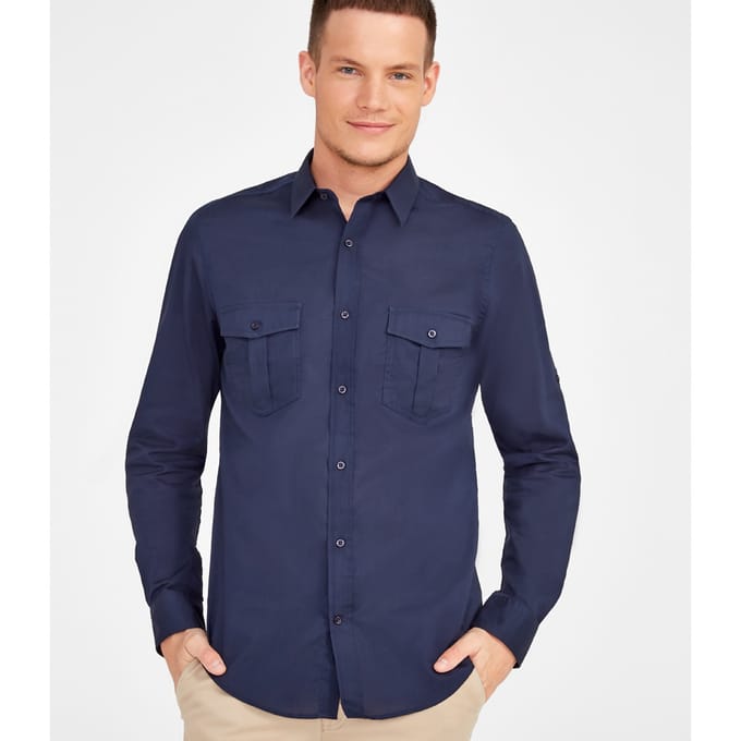 SOLS Heren Birma Roll Mouw Poplin Shirt (Donkerblauw)