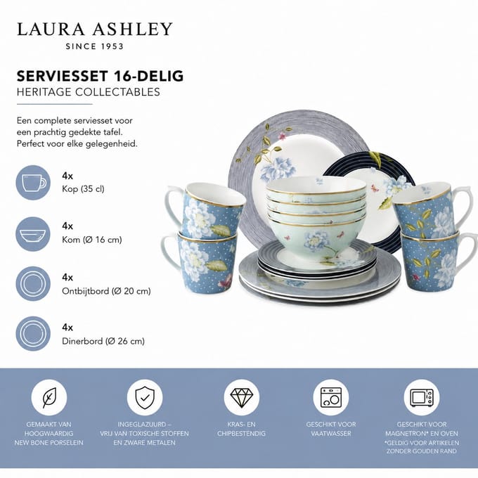 Laura Ashley Heritage Collectables Serviesset 4 persoons - 16 Delig
