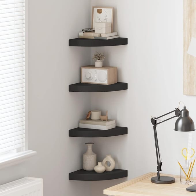 vidaXL - Hoekschappen - zwevend - 4 - st - 25x25x3,8 - cm - MDF - zwart
