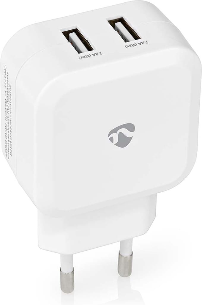 Nedis Oplader - 24 W - 2x 2.4 A - Outputs: 2 - 2x USB-A - Geen Kabel Inbegrepen - Single Voltage Output - Wit