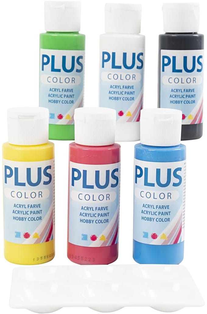 Plus Color Acrylverf, primair kleuren, 6x60 ml/ 1 doos
