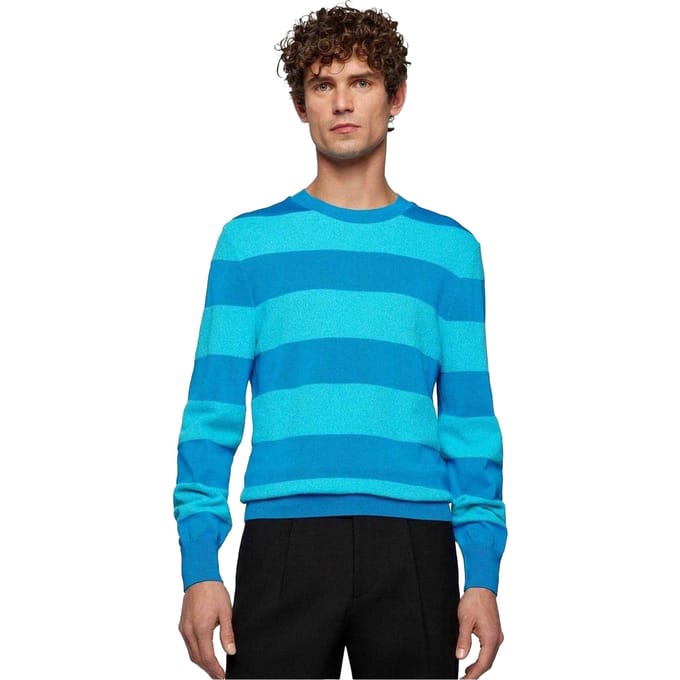 Boss Heren Eromeo Horizontale Streep Regular Trui (Helder Blauw)