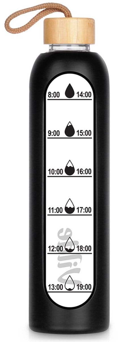 Vilde - Waterfles - Glas - Zwarte Siliconen Hoes - 1L
