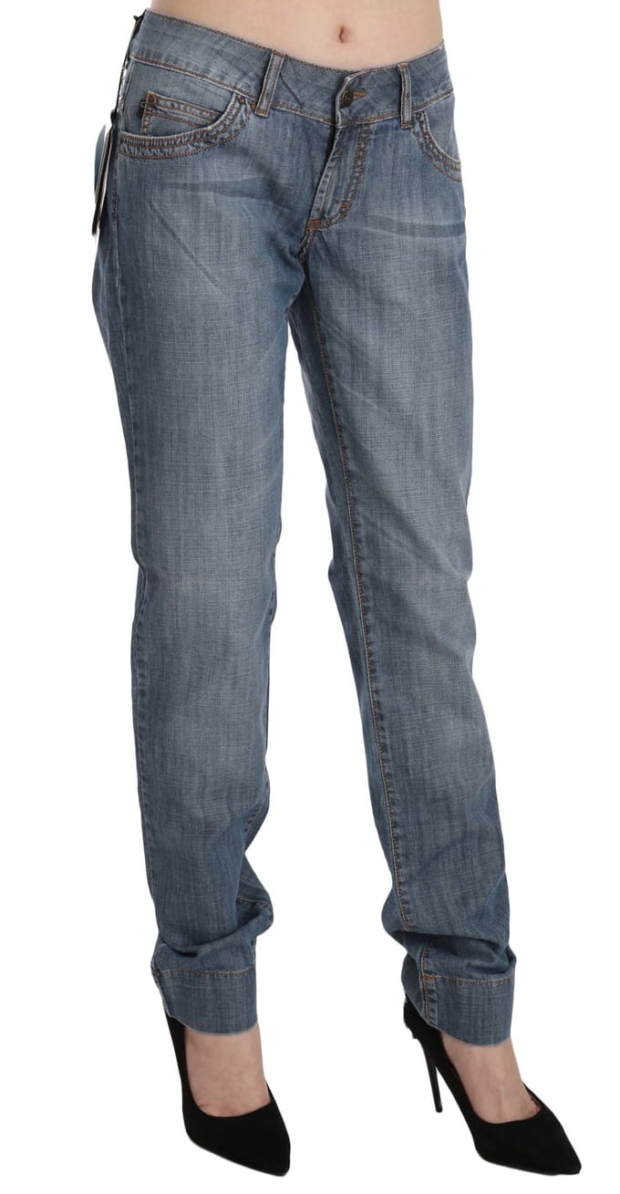 Just Cavalli Blauwe Gewassen Katoenen Lage Taille Slim Fit Jeans