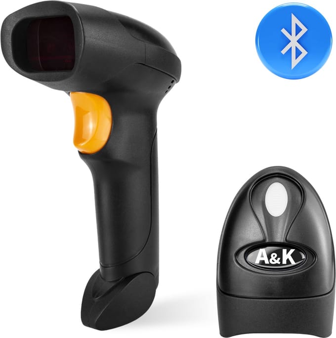 A&K - Draadloze Bluetooth barcode scanner - USB handscanner - 1D lezer - zwart