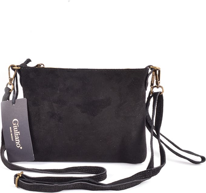 Giuliano Suede Schoudertas Olivia - Zwart- made in Italy
