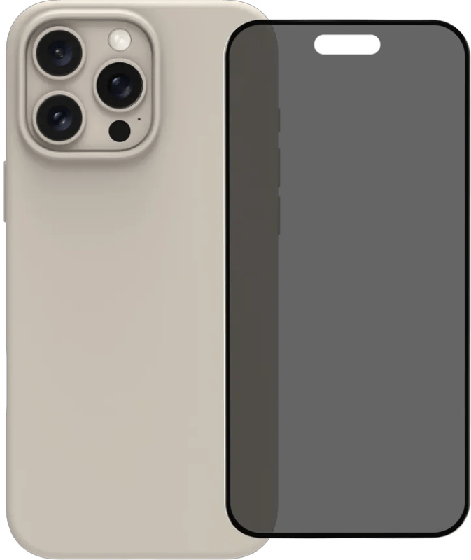 BlueBuilt Back Cover iPhone 16 Pro Max Beige + Privacy Filter Screenprotector Glas