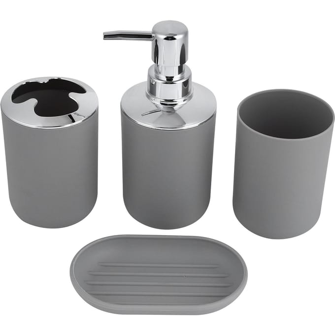 4-delige set Badkamerkit Accessoire Plastic Lotionfles Opbergbeker Spoelbeker Zeepbakje grijs