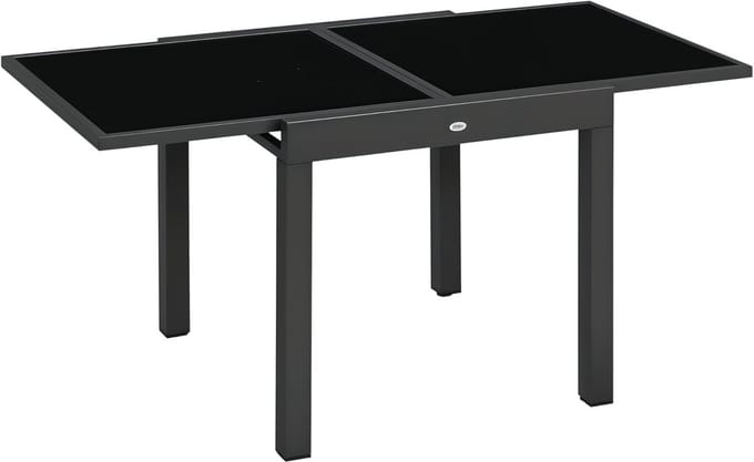 Uitschuifbare tuintafel 160 x 80 cm - Aluminium met gehard glazen blad, modern en elegant