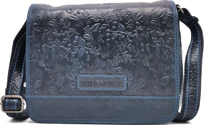 Hillburry Schoudertas met Bladeren Reliëf blauw - (bxhxd) ca. 23cm x 18cm x 11cm