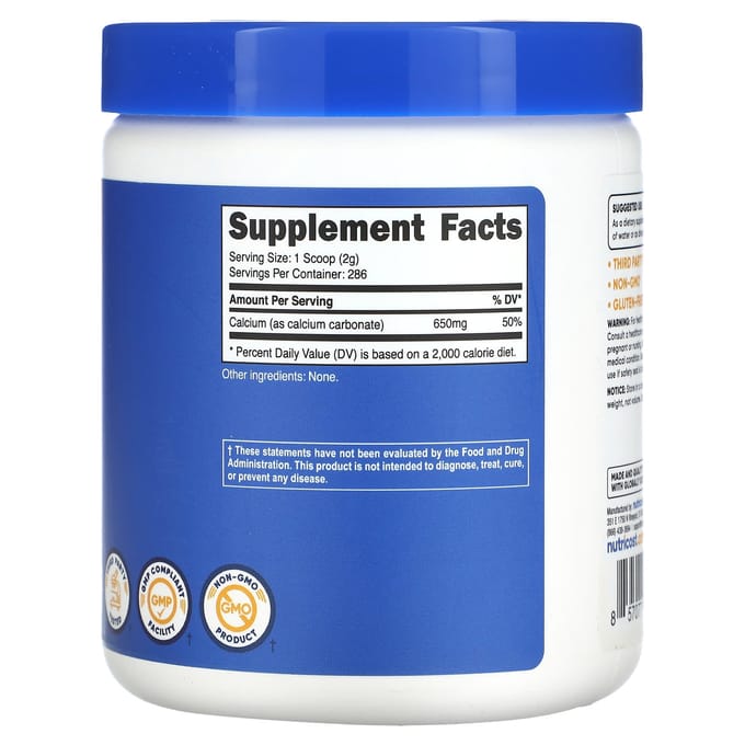 Nutricost, carbonate de calcium, sans saveur, 1,1 lb (500 g)
