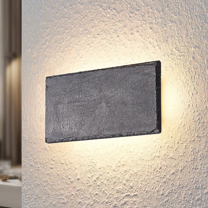 Lindby LED wandlamp Peetu, 22 cm lang, leisteen, dimbaar