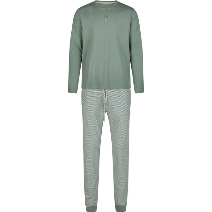 Phil & Co Heren Winter Pyjama Set Lang Groen Gestreept - Maat XL