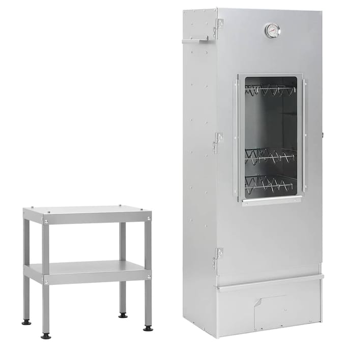 vidaXL - BBQ-rookoven - met - tafel - gegalvaniseerd - staal