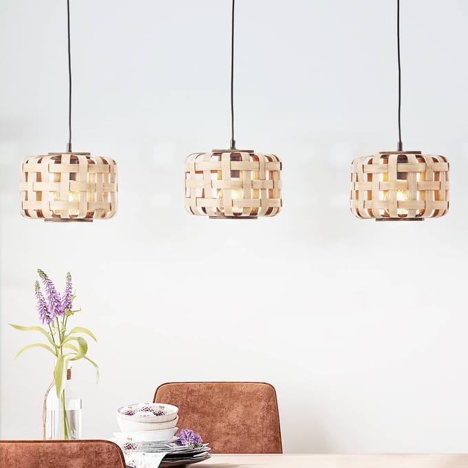 Brilliant Woodline - Hanglamp - E27 max 3x60W - Natuur/Zwart