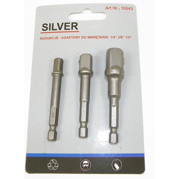SilverTools - Adapterset - Staal - 1/4", 3/8", 1/2" - 3 Stuks