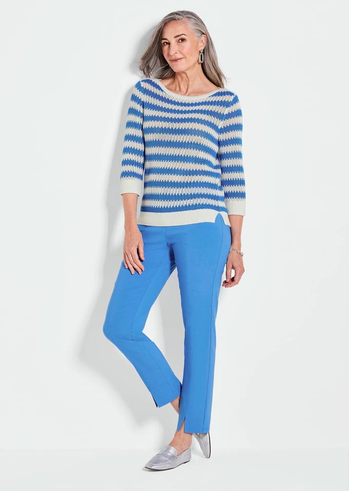 Tricot pullover met blokstrepen - blauw / wit / gedess. - Gr. 20 van Goldner Fashion