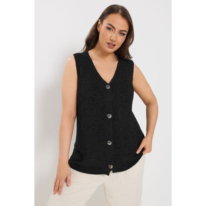 Yours Zwarte Gebreide Gilet Met Knoopsluiting Size 42-44