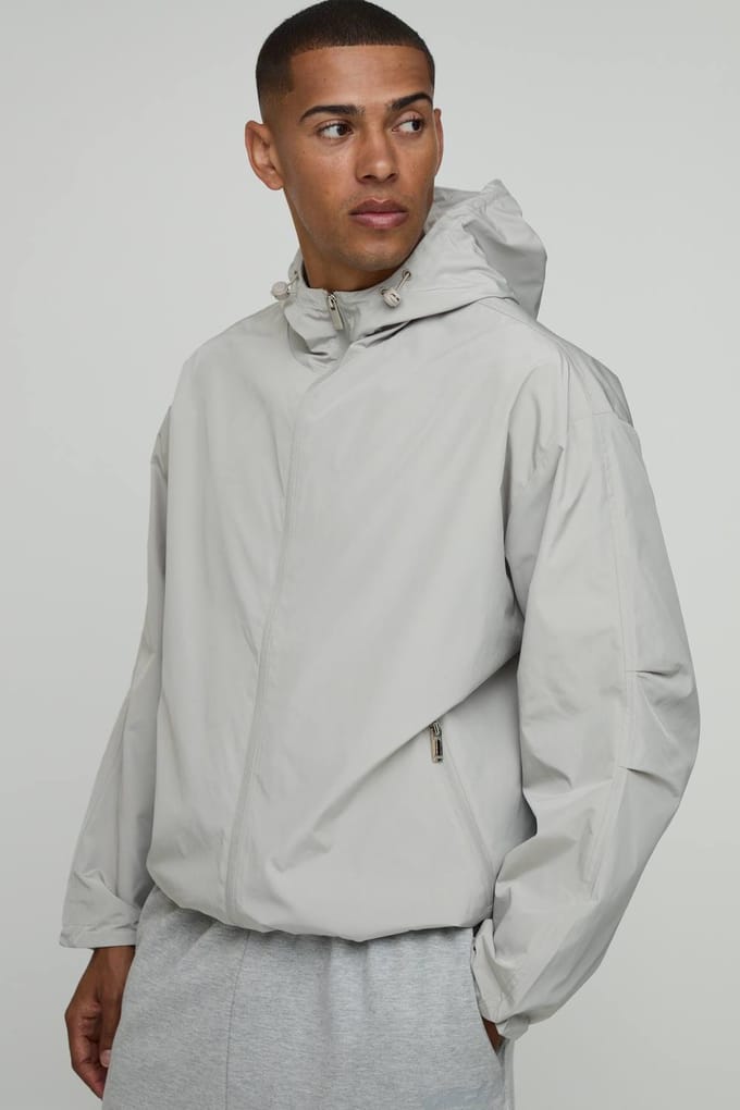 Oversized Boxy Cagoule Met Capuchon En Toggles | Grey | Size Small