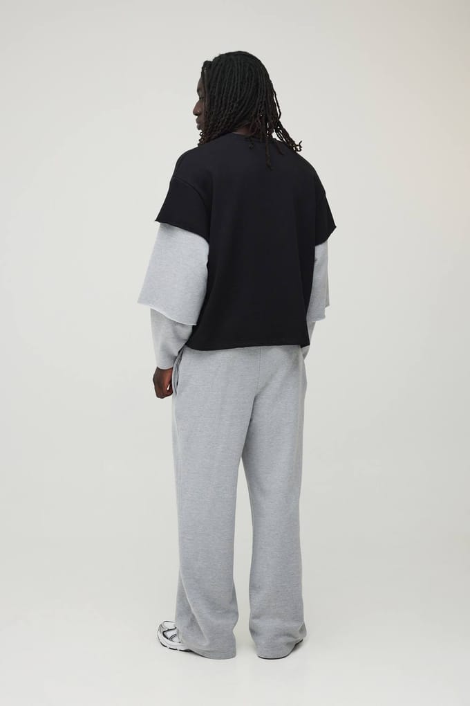 Oversized Boxy T-shirt En Joggingbroek Set Met Drievoudige Neplagen En Loopback | Size XL