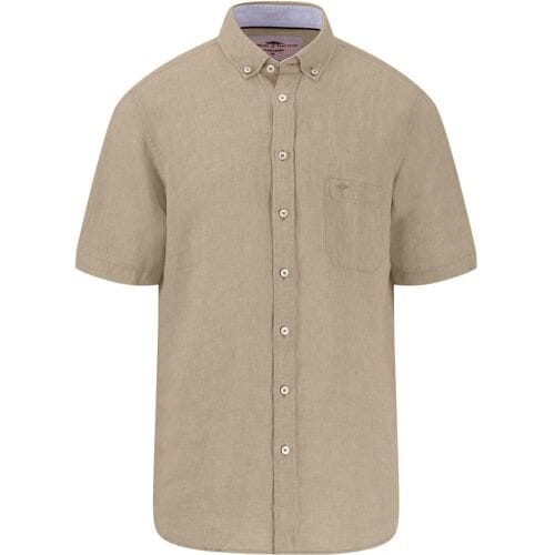 Fynch-Hatton Overhemd Premium Linnen Uni Color Button-Down Zand / male