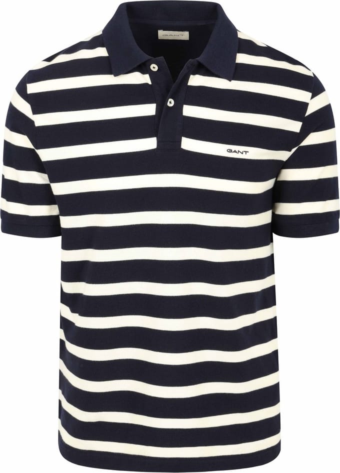 Gant Poloshirt Stripe Donkerblauw (navy) Wit - Maat M - Heren