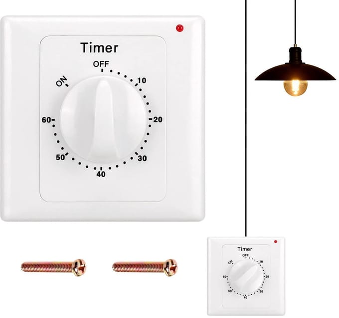 Allecto - Countdown-schakelaar - Tijdschakelaar - Waterdichte timer voor badkamer - Wit - Lichtschakelaar met timer - Geschikt voor ventilators en ...