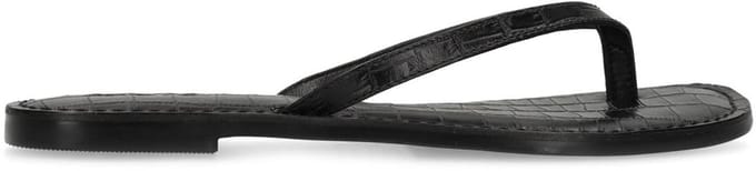 Sacha - Dames - Zwarte leren croco teenslippers - Maat 36