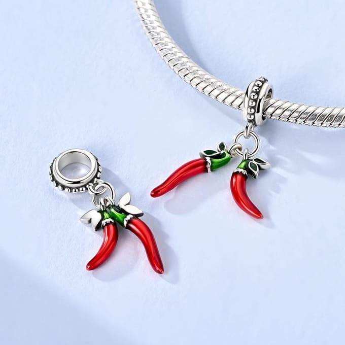 Composants de Perles Charms Authentiques Originaux Métal Cuivre Pendentif Créatif Piment Rouge Composants de Perles Compatibles Avec les Composants de Perles Charms Plata white