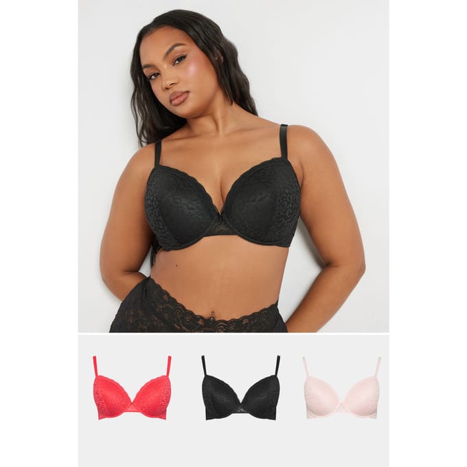 Yours 3 Pack Voorgevormde Bh's Met Dierenprint En Beugel In Roze/Zwart Size 100D