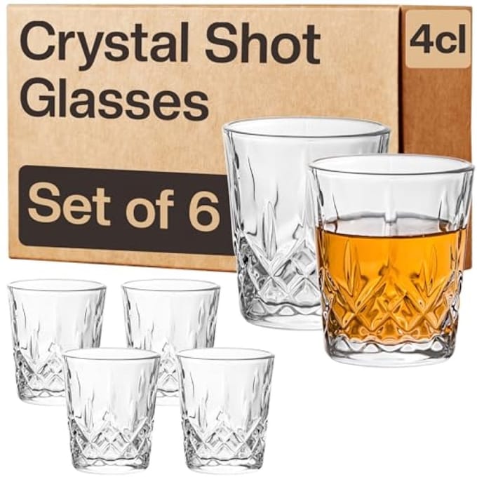 Set van 6 kristallen borrelglaasjes - Vaatwasbestendig - Dikke voet - Retro design