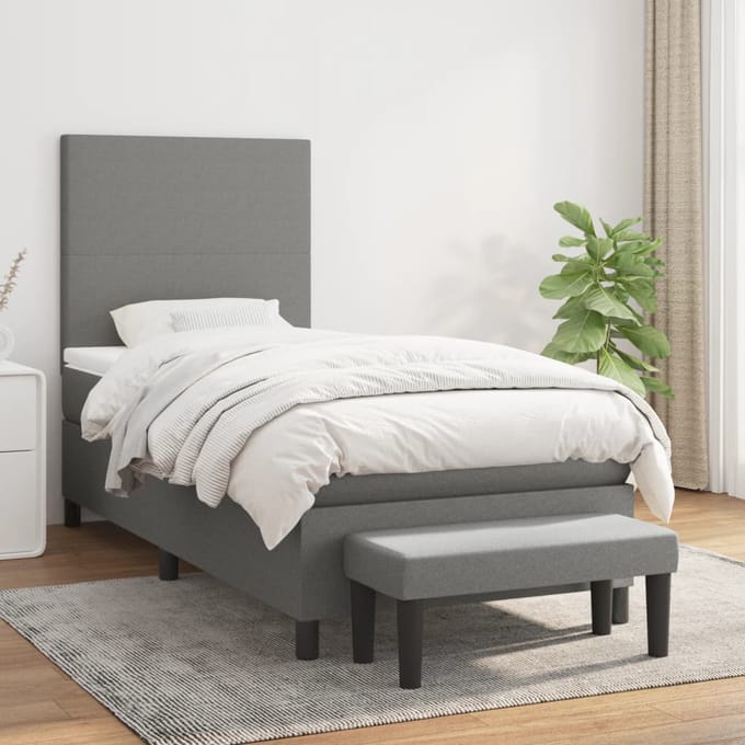 vidaXL - Boxspring - met - matras - stof - donkergrijs - 90x200 - cm