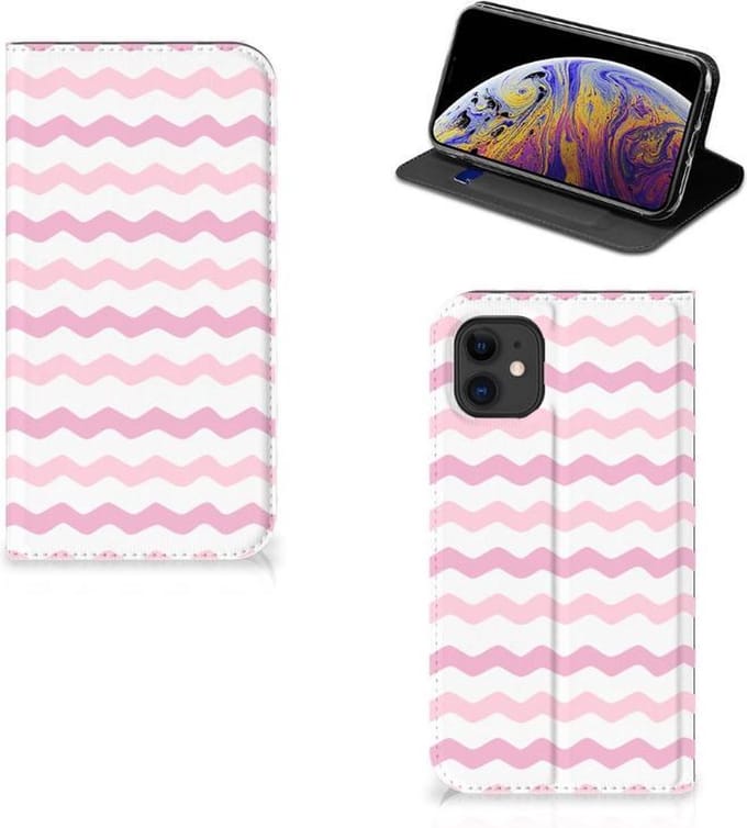 Apple iPhone 11 Hoesje met Magneet Waves Roze