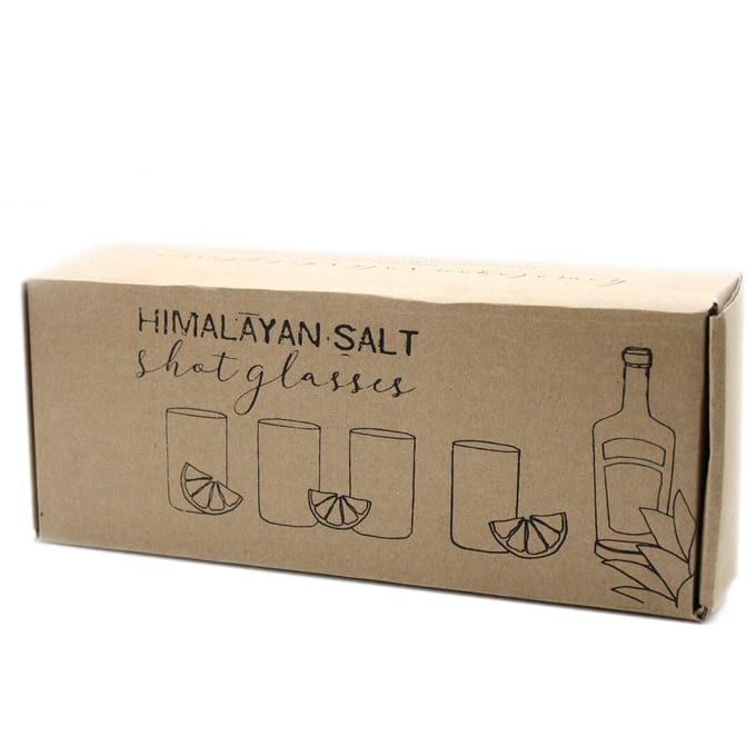 Himalaya Zoutsteen Shotglazen & Houten Dienblad - 4 Glazen - 27x9x7cm