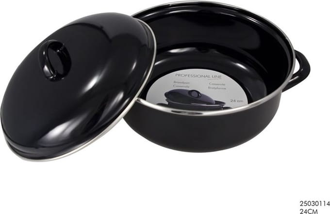 Kitchen Tools - Braadpan Emaille - Met Deksel - Geschikt Voor Alle Warmtebronnen - Zwart