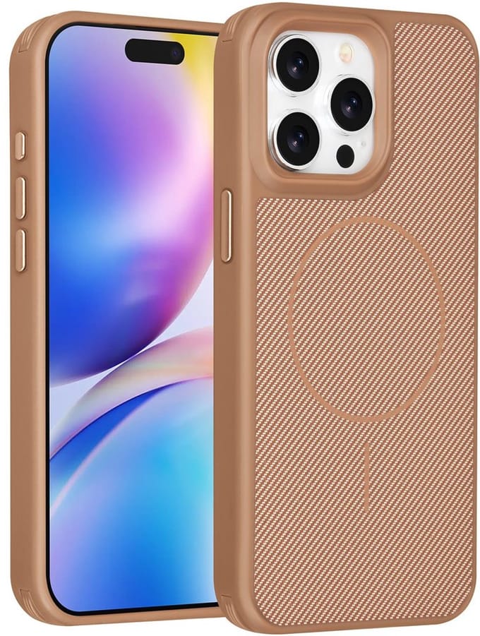 TUNIQ Back cover voor iPhone 15 Pro Max - MagSafe - Carbon Fiber - Gold