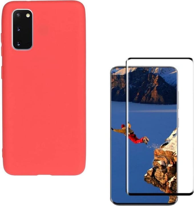 Solid hoesje Geschikt voor: Samsung Galaxy S20 Plus Soft Touch Liquid Silicone Flexible TPU Rubber - Rood  + 1X Screenprotector Tempered Glass