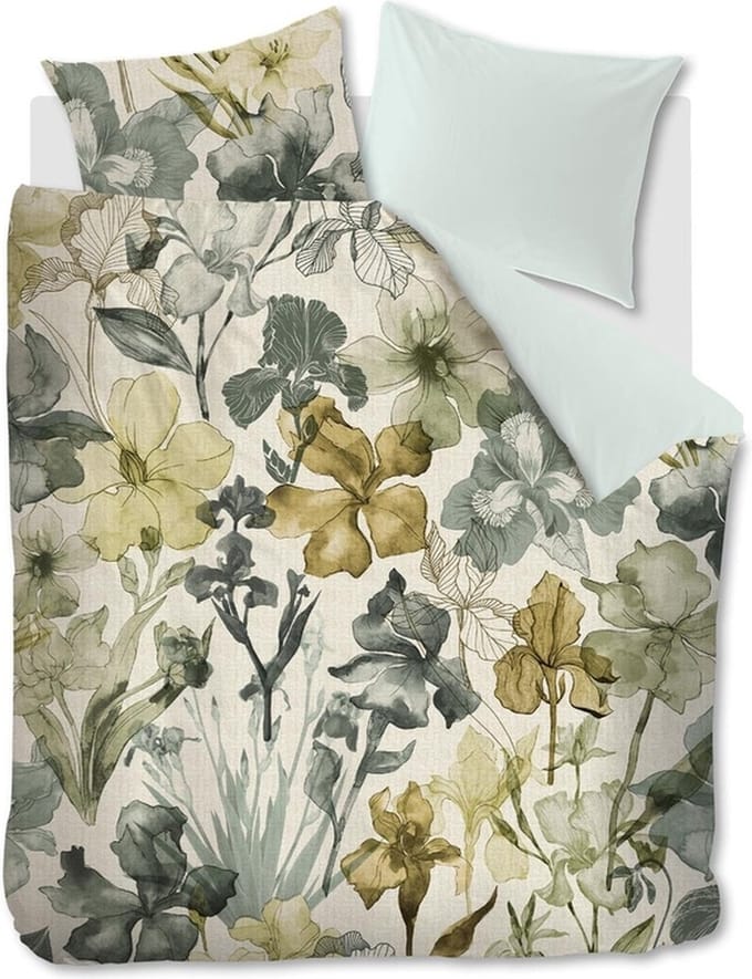 Beddinghouse Iris Field dekbedovertrek - Eenpersoons - 140x200/220 cm - Grijsgroen