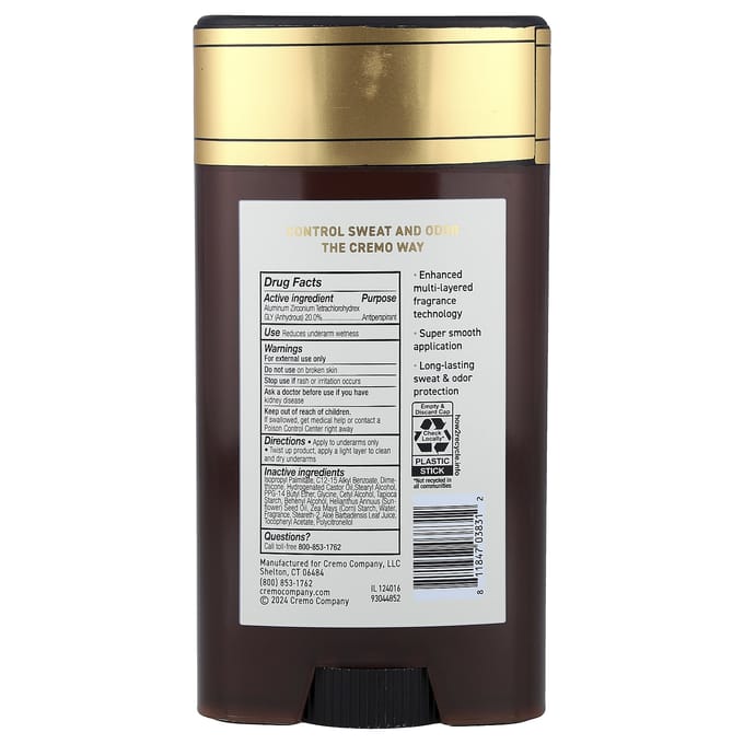 Cremo, Antitranspirant & Deodorant, Italiaanse Bergamot, 75g (2.65oz) beige