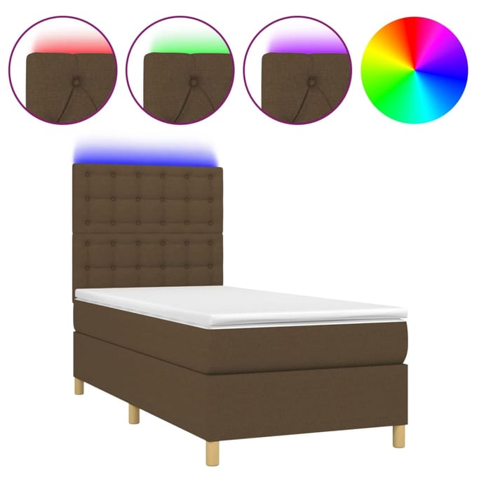 vidaXL - Boxspring - met - matras - en - LED - stof - donkerbruin - 80x200 - cm