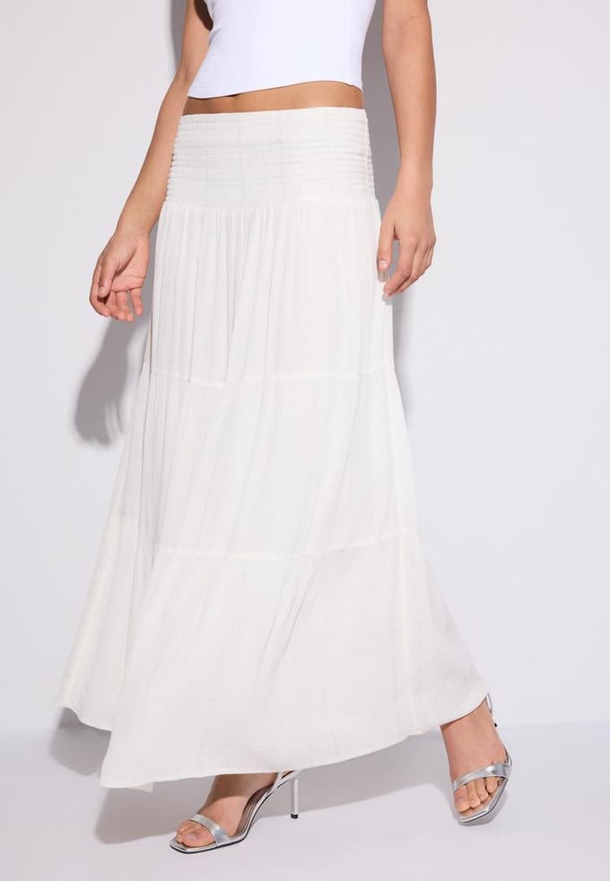 Stradivarius Rok met metallic panelen  Ecru M