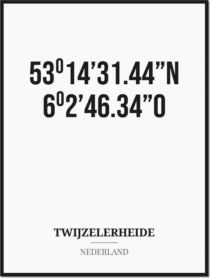 Poster/kaart TWIJZELERHEIDE met coördinaten