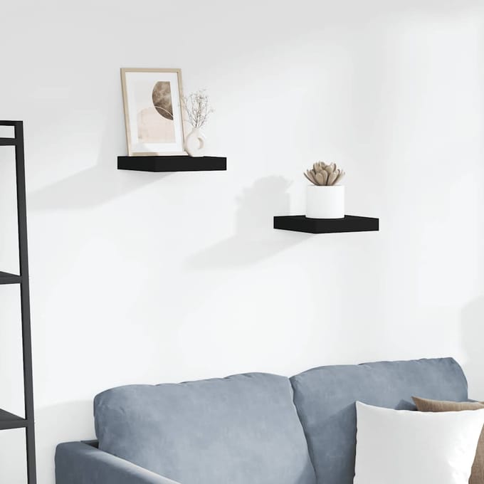 vidaXL - Wandschappen - zwevend - 2 - st - 23x23,5x3,8 - cm - MDF - zwart
