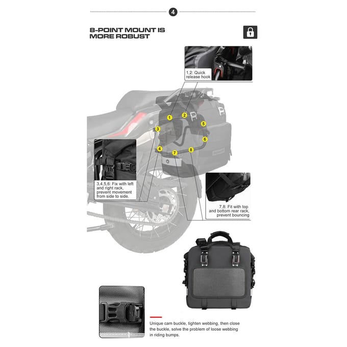 Sac de moto en Polyester 20L, grande capacité, sac de selle latéral universel avec amovible et étanche vert d’armée