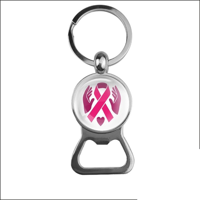 Bieropener Glas - Pink Ribbon Met Handen