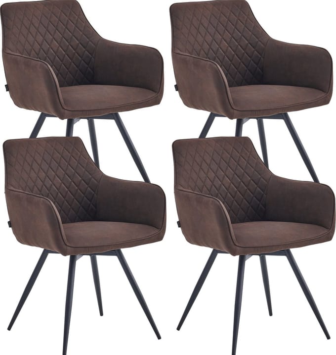 Colenis® - Sierra Eetkamerstoel - Set Van 4 - Bruin - Microfiber Stof - Microvezel - Industrieel - Draaibaar - 360°