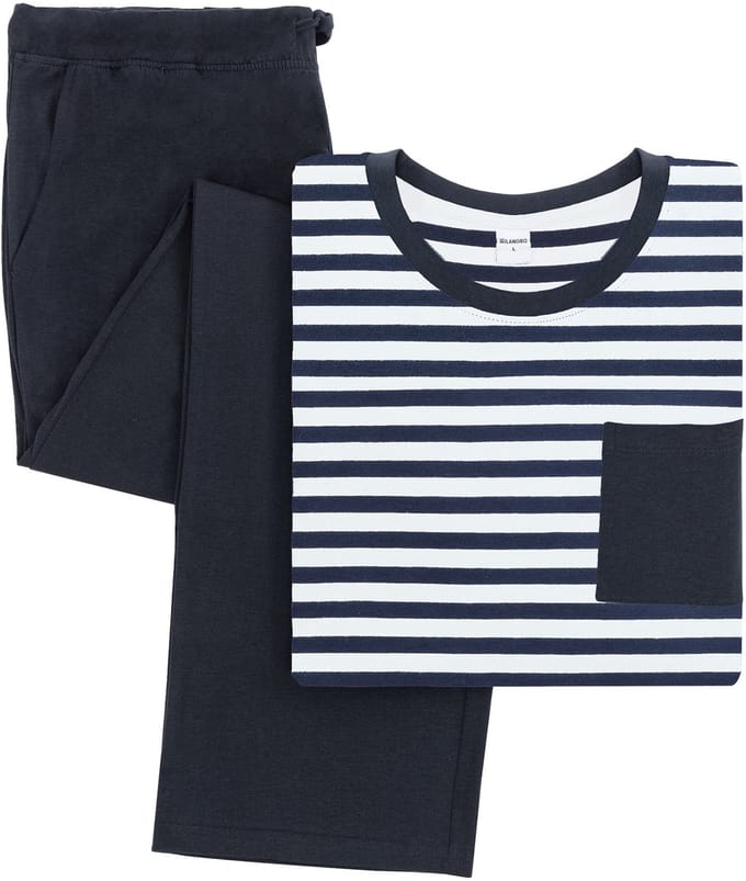 Milanoro - Katoenen pyjama voor heren - Blauw/wit gestreept - M