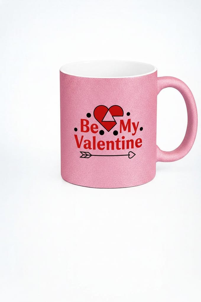 Valentijn Mok Roze Glitter 'Be My Valentine' - Cadeau Mok